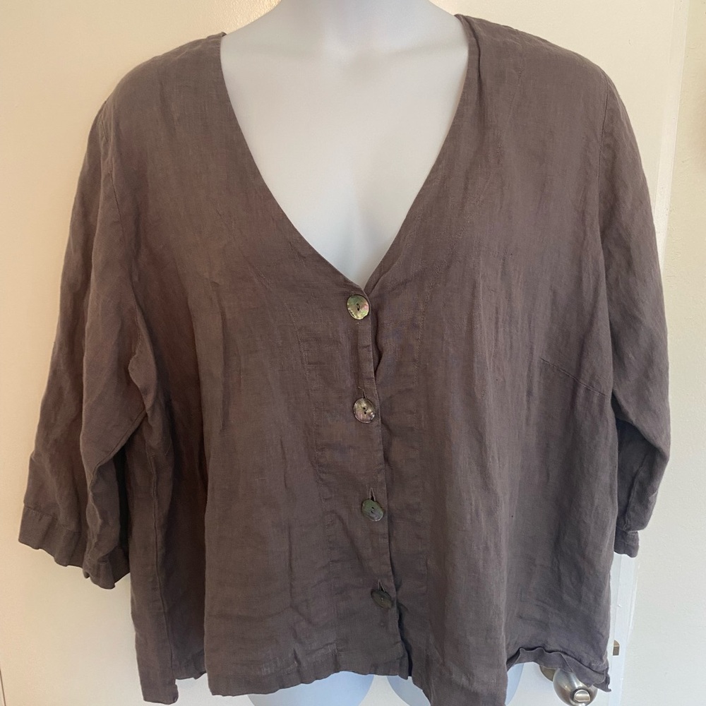 Flax Brown Boxy 3/4 Sleeve Blouse